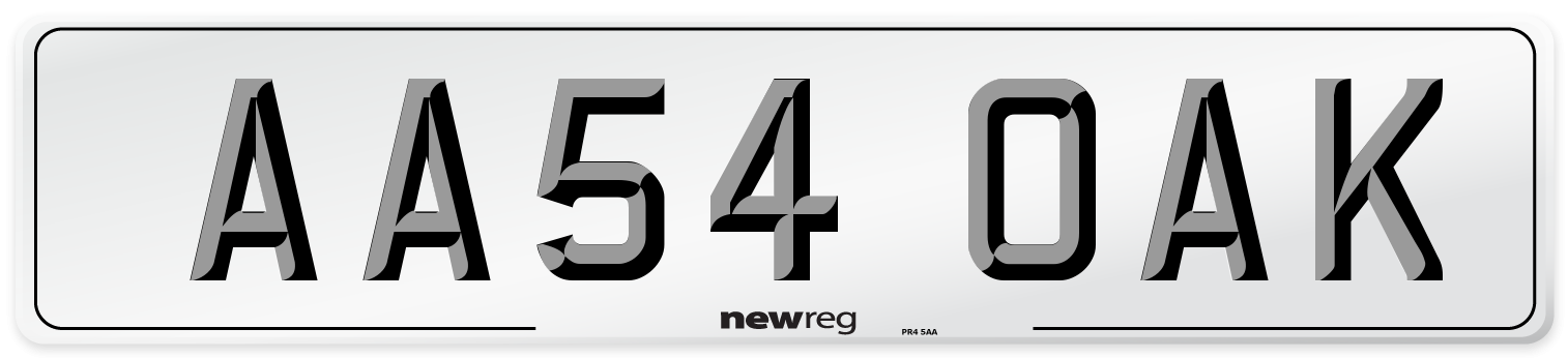 AA54 OAK Number Plate from New Reg